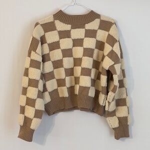 TALULAH Checkered Tan and Cream Sweater Large
